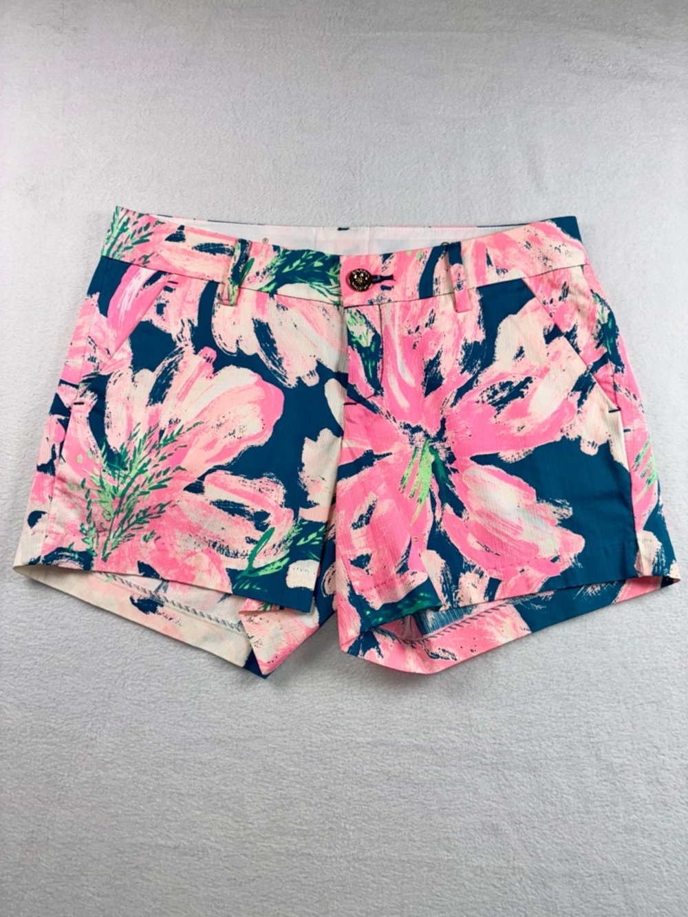 Lilly Pulitzer “The Callahan Short” Size 2, 5” Cotton Teal Pink NWOT Preppy - Picture 2 of 7